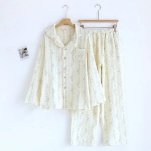 The Bloom-100% Muslin Cotton Pyjama - Blossom Lines, L