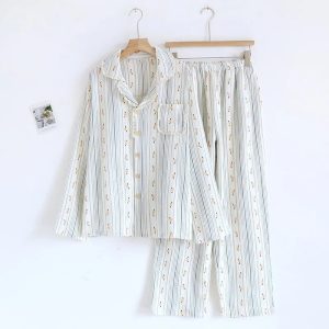 The Bloom-100% Muslin Cotton Pyjama - Sunpetal stripes, L